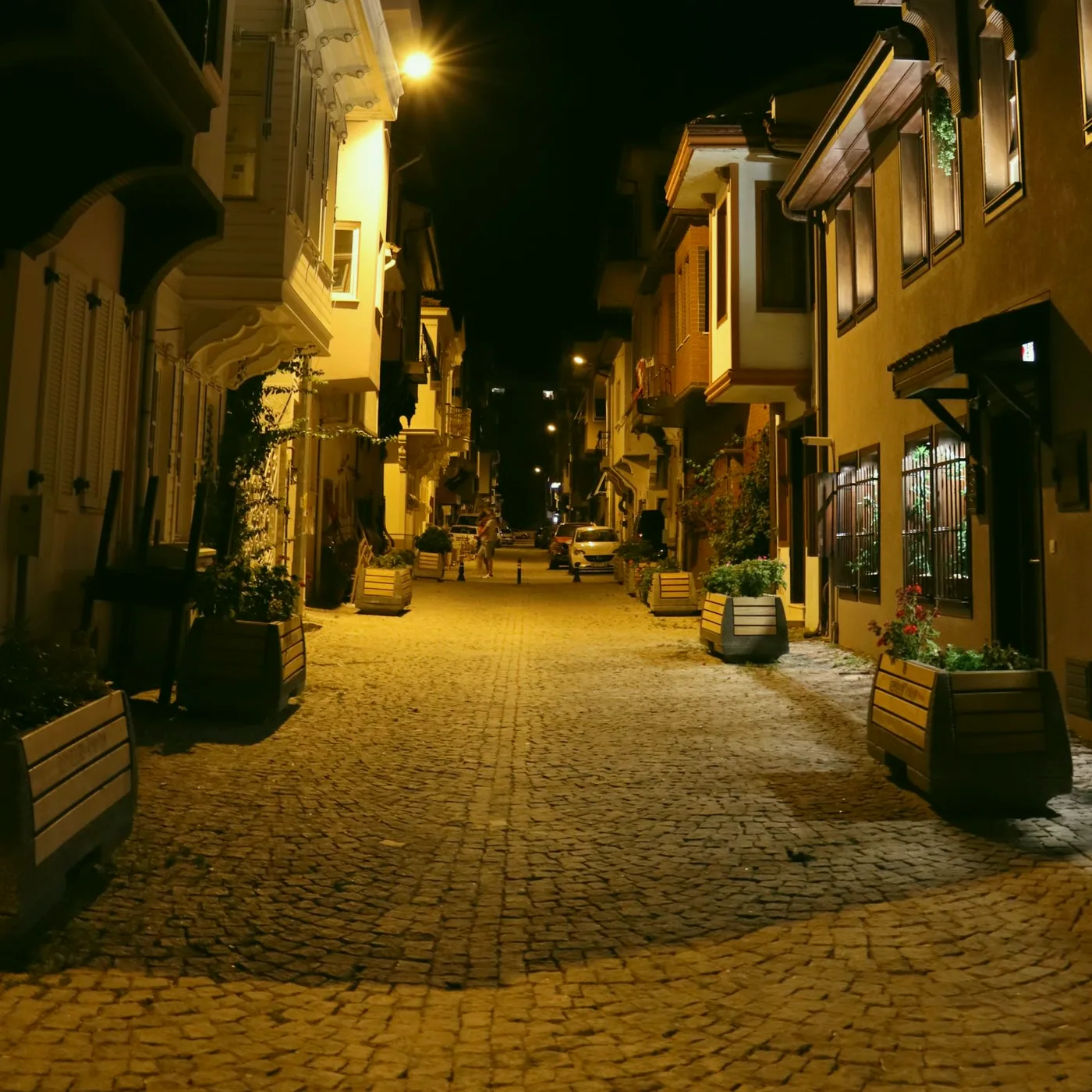 The Dempster Street entrance at dusk.